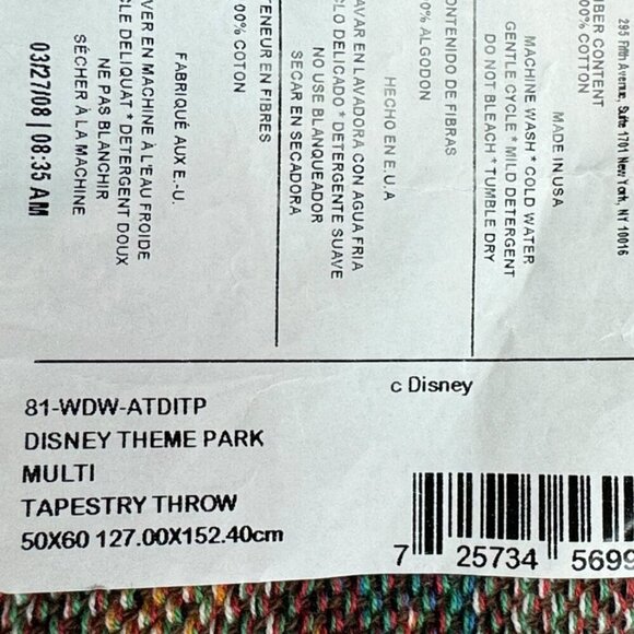 Disney Walt Disney World "Mickey" Multi Color 100% Cotton Tapestry Throw - Picture 9 of 9